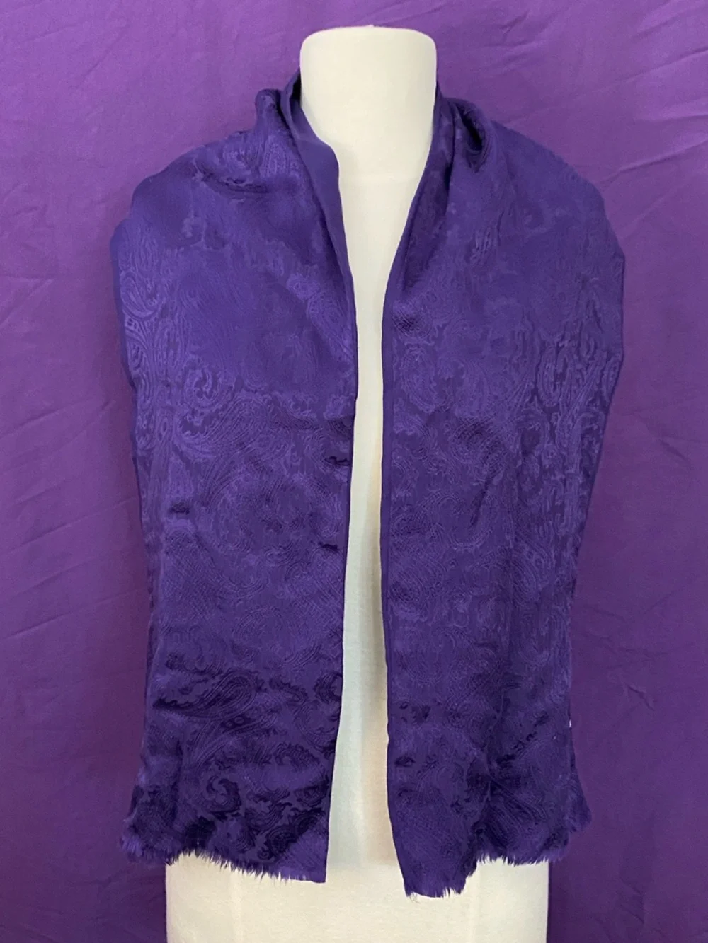 Vintage 1960s Allen Solly Purple Jacquard Silk/Wool Scarf